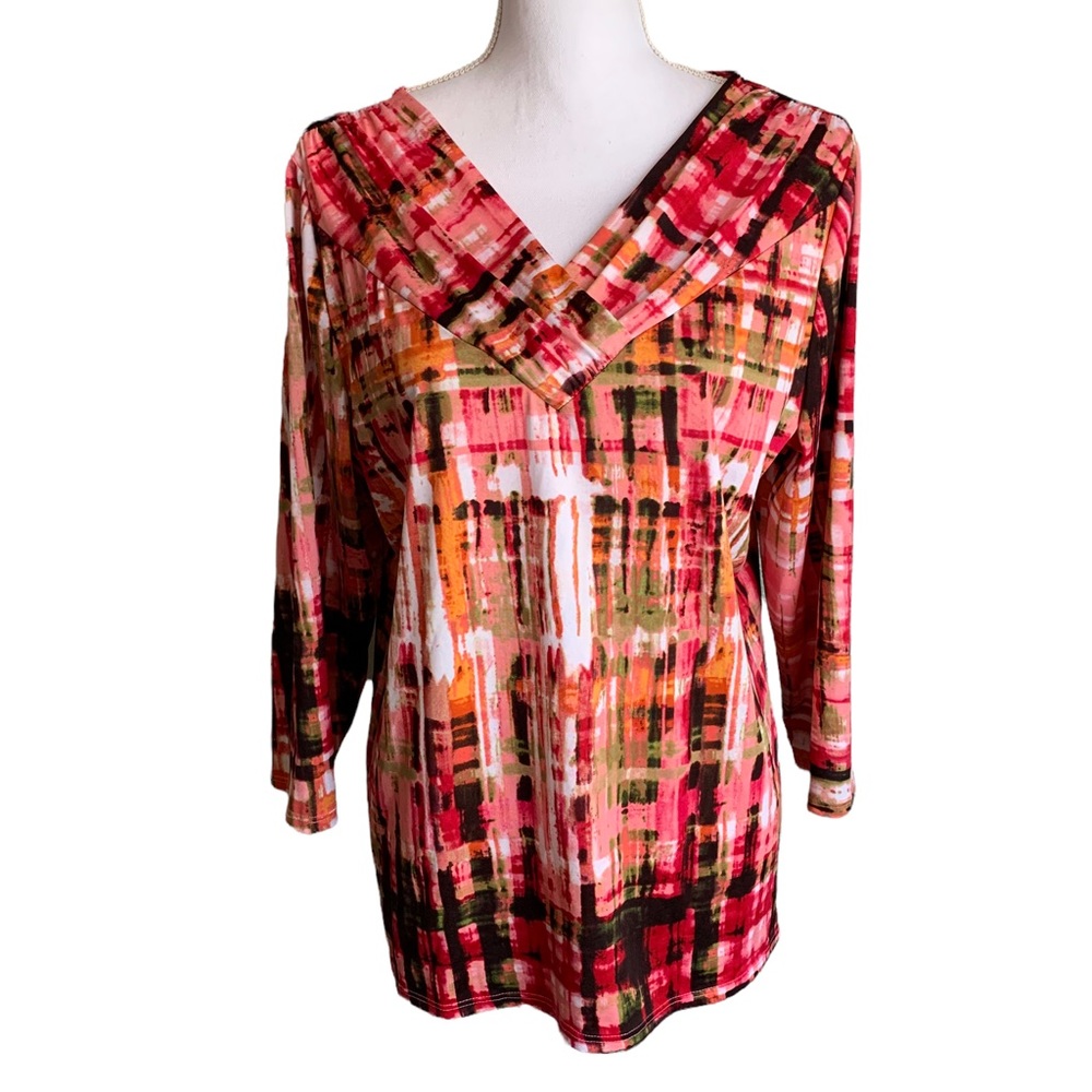 Peck & Peck Multicolored V- Neck Top Size Large - image 1